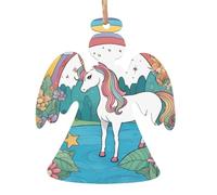 Unicorns by the river Wooden Christmas Tree Ornaments Angel Shape 4 PCS - Vintage Pendant Decorations for Holiday Home Decor
