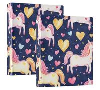 Unicorns Cartoon Heart Shape Valentines 1.5 in Binder 3 Ringing with Clipboard 1/2 Packs Office Binder Supplies 200 Sheets