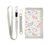 unicorns Clouds Star Cartoon Peach trifold card holder wallet for men cool gifts pop slim wallets with lanyard, unicorns clouds star cartoon peach, One Size