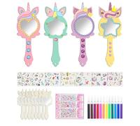 Unicorns Crafts, Pack of 22 Children's Birthday Unicorn Wooden Mirrors for Children, DIY Wooden Craft Set, Birthday Decoration, Handmade Mirror, Unfinished Hand-Painted Mirror, Gift for a Girl