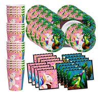 Unicorns & Dinos Joint Birthday Party Supplies Set Plates Napkins Cups Tableware Kit for 16
