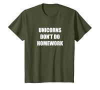 Unicorns Don't Do Homework T-Shirt, Kids, Olive, 12 Years