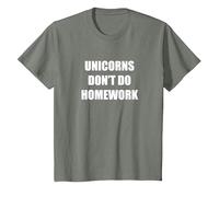 Unicorns Don't Do Homework T-Shirt, Kids, Olive Heather, 6 Years