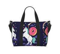 Unicorns Doughnut Rainbow Patterned Duffel Bag Handbag, can be Worn Crossbody or Shoulder, Suitable for Travel and Camping.