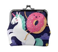 Unicorns Doughnut Rainbow Print Women's Mini Coin Purse Leather Wallet Pouch for Daily Use and Gifts 1PCS