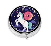 Unicorns Doughnut Rainbow This Small, Round, Three-Compartment Travel Pill Box is Perfect for Storing Daily medications, Vitamins, and on-The-go.