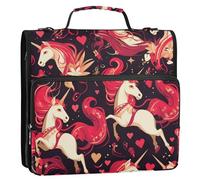 Unicorns Heart Valentines 1.5-Inch 3-Rings Zipper Binder Organizer with Handle and Removable Shoulder Strap Multi-Pocket Document Binder Organizer for School and Office Carpeta con cremallera