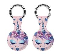 Unicorns Magic Eyes Eyelashes Keychain Holder Case Compatible with AirTag Waterproof Silicone Shell Protective Case 2PCS