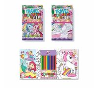 ( ) Unicorns & Mermaid Theme Travel Activity Colouring Books 2X 30 Page Books 12 Colouring Pencils Colour Therapy Flip Books for Kids, Boys, Girls (Unicorns & Mermaids)