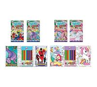 ( ) Unicorns Mermaids + Dinosaurs Superheroes Boys/Girls Travel Colouring Set Colour Therapy Flip Books
