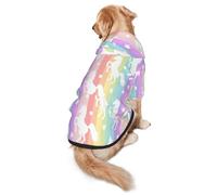 Unicorns On Colorful Stripes Print Dog Hoodie For Medium To Large Dogs, Warm, Soft, Breathable Sweatshirt, Easy To Wear Jumper For Winter And Fall, Pet Coat Pullover