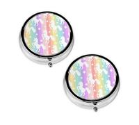 Unicorns On Colorful Stripes Print Pill Box 3 Compartment Medicine Pill Case,Portable for Pocket Or Purse Pill Organizer Decorative Metal Medicine Vitamin Organizer Unique Gift