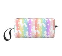 Unicorns On Colorful Stripes Print Simple Organizer Pouch, Lightweight Travel Bag, Foam Padded Cosmetic Case