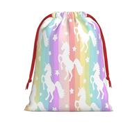 Unicorns On Colorful Stripes Print Ultra Soft Plush Gift Bags, Drawstring Christmas Party Candy Treat Favors, Xmas Holiday Sacks, Wedding Jewelry Pouches