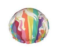 Unicorns On Colorful Stripes Printed Double-Layer Waterproof Shower Cap - Reusable Spa & Face Mask Bathing Hat for Travel, Home Care & Beauty Routine
