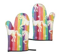 Unicorns On Colorful Stripes Printed Oven Mitts 2 Pcs - Heat Resistant Waterproof Bbq Oven Gloves for Cooking Baking Grilling