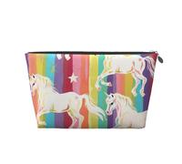 Unicorns On Colorful Stripes Printed Travel Cosmetic Bags with Silver Zipper Makeup Organizer Cosmetic Case Toiletry Bag for Women Mom Girls