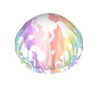 Unicorns On Colorful Stripes Shower Caps Women Men Reusable Waterproof Non-Slip Quick-Dry Hair Large Cap Long Short Hair