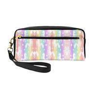 Unicorns On Colorful Stripes Small Makeup Bag, Travel Makeup Bag, Cosmetic Bag for Women, Cosmetic Bag Durable Zipper