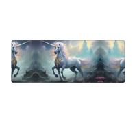 Unicorns on The Run Pattern Oversized Keyboard and Mouse pad 12x31.5 inches, Lock-Edge Design, Non-Slip and wear-Resistant,