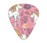 Unicorns Pink 12 Pack Guitar Plectrums With Storage Case, 0.46/0.71/0.96mm, Including Thin, Medium Thick Guitar Plectrums For Electric Guitars Bass Ukulele