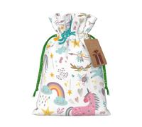 Unicorns Pink Print Drawstring linen gifts bag for Christmas Party,holiday packaging presents bags.