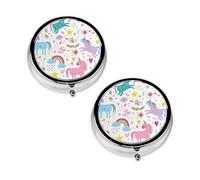 Unicorns Pink Print Pill Box 3 Compartment Medicine Pill Case,Portable for Pocket Or Purse Pill Organizer Decorative Metal Medicine Vitamin Organizer Unique Gift