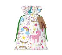 Unicorns Pink Print Small Drawstring Pouch For Gifts,Reusable Gift Bag,For Holiday And Party Presents
