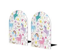 Unicorns Pink Print Wooden Bookends,Sturdy And Stylish Book Organizer,Good Presents For Book Lovers