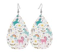 Unicorns Pink Printed Dangle Leather Earrings, Reversible Statement Jewelry with Silver Plated Hooks
