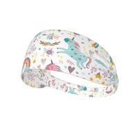 Unicorns Pink Printed Running Headband Women, Foldable Adjustable Width, Non Slip for Workout Washing and Spa