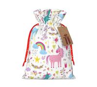 Unicorns Pink Printing Drawstring Christmas Bag With Kraft Tag 4.7x6.9 Inch For Halloween Wrapping Gifts