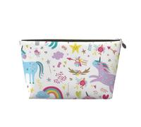 Unicorns Pink Womens Makeup Bag Leather Travel Toiletry Organizer Wash Bag Cosmetic Pouch with Zipper Girls Handbag Gold