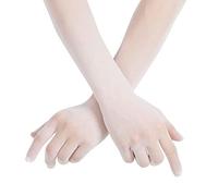 Unicorns Poop Glitter Nude Illusion Second Skin Sheer Seamless Stretch Gloves with Elastic Top Seam in Beige, Tan, Brown; Over Elbow; Women and Men, White, One Size