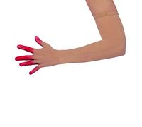 Unicorns Poop Glitter Nude Illusion Second Skin Sheer Seamless Stretch Gloves with Elastic Top Seam in Beige, Tan, Brown; Over Elbow; Women and Men, Red Inked Tan, One Size Fits All