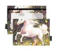 Unicorns Running in The Meadow Budget Binder with Clear Window Pencil pouching with Zipper Reinforced Grommets Three Ringing Binder for Storing School Students Teacher Supplies Multicolored 2 PCS