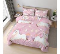 Unicorns Single Duvet Cover Set, Girly Cartoon Star Bedding Set 135x200cm, Microfiber Soft Reversible Quilt Cover + 1 Pillowcase, Zipper Closure, Bedroom Decor PZ&S-9