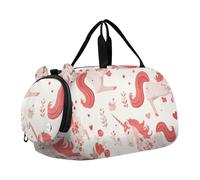 Unicorns Vintage Valentine Cartoon Peach Small Gym Bag with Shoes Compartment Large Capacity Sports Duffel Bag for Travel, Sports, Fitness & Workout