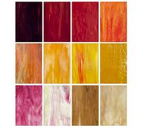 Unicoshape 12 Sheets Stained Glass Pack, 6" X 4" Cathedral Art Mosaic Glass Tiles, Red and Yellow Mixed