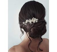 Unicra Bride Wedding Hair Comb Silver Flower Hair Accessories Pearl Bridal Headpiece for Women and Girls