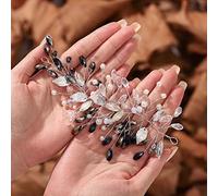 Unicra Bride Wedding Hair Vine Black Rhinestone Headband Bridal Leaf Headpieces Crystal Wedding Hair Accessories for Women and Girls