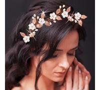 Unicra Bride Wedding Hair Vine Flower Headband Pearl Headpiece Bridal Hair Accessories for Women (Rose Gold)