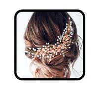 Unicra Bride Wedding Hair Vine Flower Headpiece Pearl Rhinestone Hair Accessories for Women and Girls (Rose gold)