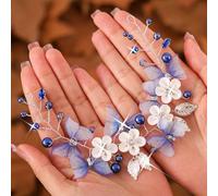 Unicra Butterfly Bride Wedding Hair Vine Crystal Hair Accessories Pearl Rhinestone Headband Headpiece for Women and Bridesmaid