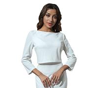 Unicra Evening Chiffon Bolero Jacket Bride Long Sleeve Chiffon Topper Shrugs Lace Bridal Crop Top Dress Cape for Women and Bridesmaid White