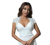 Unicra Evening Lace Bolero Jacket Wedding Short Sleeve Lace Topper Shrugs Prom Crop Top Dress Cape for Women and Bridesmaid White