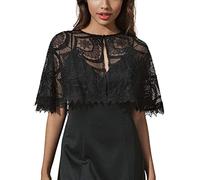 Unicra Evening Lace Dress Cape Wedding Bolero Jacket Shrugs Black Lace Bridal Crop Top Cape for Women and Bridesmaid