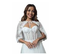 Unicra Evening Lace Dress Cape Wedding Bolero Shrugs Jacket White Lace Bridal Crop Top Cape for Women and Bridesmaid（L，42）