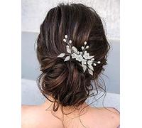 Unicra Flower Bride Wedding Hair Comb Silver Leaf Hair Accessories Crystal Pearl Bridal Headpiece for Women and Bridesmaid