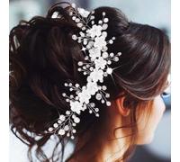 Unicra Flower Bride Wedding Hair Vine Silver Pearl Headpiece Bridal Headband Rhinestone Hair Accessories for Women and Bridesmaid